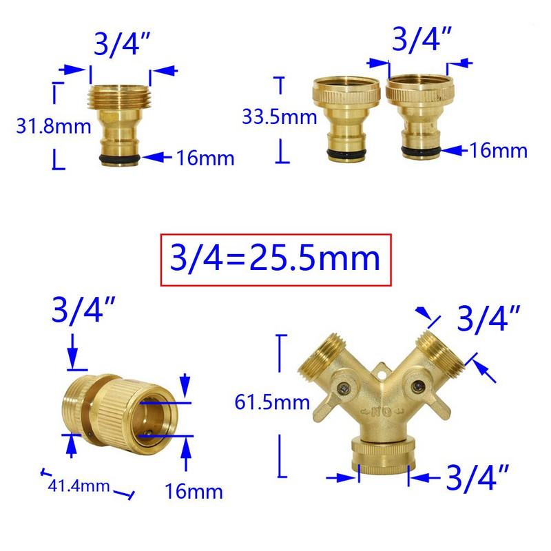 Sárgaréz csatlakozó 3/4" - 2 utas csap 5/8" mellbimbós vízelosztó 3/4" dugós Y kerti csap gyorscsatlakozós öntözőszelep 1db