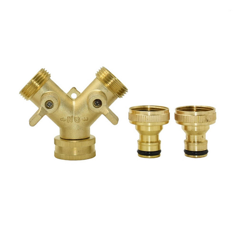 Sárgaréz csatlakozó 3/4" - 2 utas csap 5/8" mellbimbós vízelosztó 3/4" dugós Y kerti csap gyorscsatlakozós öntözőszelep 1db