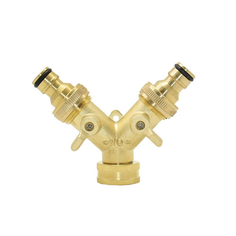 Sárgaréz csatlakozó 3/4" - 2 utas csap 5/8" mellbimbós vízelosztó 3/4" dugós Y kerti csap gyorscsatlakozós öntözőszelep 1db