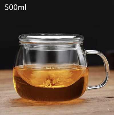 Creative Glass Tea Infuser csésze átlátszó szűrő fogantyúval bambusz fedél Hőálló virág teáscsésze Irodai teás bögre Italkészlet