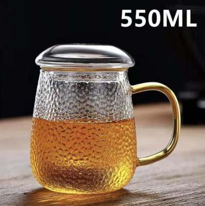 Creative Glass Tea Infuser csésze átlátszó szűrő fogantyúval bambusz fedél Hőálló virág teáscsésze Irodai teás bögre Italkészlet