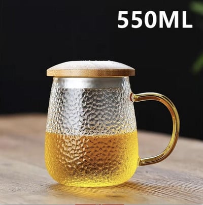 Creative Glass Tea Infuser csésze átlátszó szűrő fogantyúval bambusz fedél Hőálló virág teáscsésze Irodai teás bögre Italkészlet