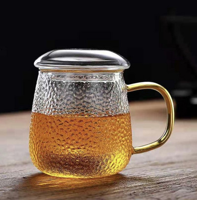 Creative Glass Tea Infuser csésze átlátszó szűrő fogantyúval bambusz fedél Hőálló virág teáscsésze Irodai teás bögre Italkészlet