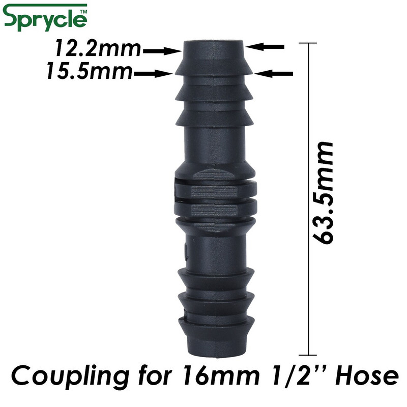 SPRYCLE 10PCS 16mm spojnice Ravni konektor Mikro navodnjavanje kap po kap 1/2'' PE cijev Cijev Popravak crijeva Priključak Zalijevanje vrta