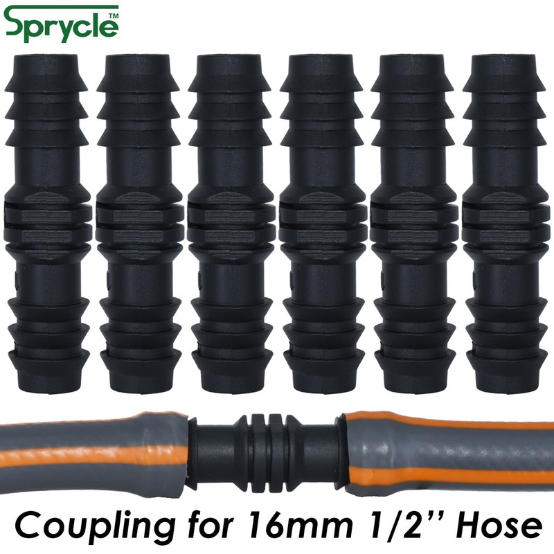 SPRYCLE 10PCS 16mm spojnice Ravni konektor Mikro navodnjavanje kap po kap 1/2'' PE cijev Cijev Popravak crijeva Priključak Zalijevanje vrta