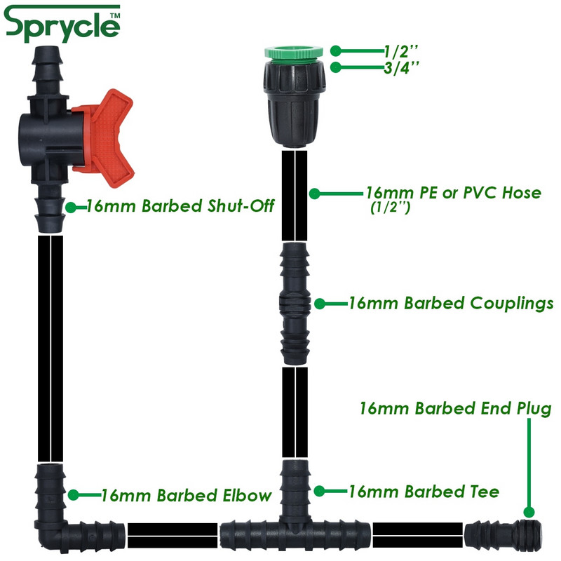 SPRYCLE 10PCS 16mm spojnice Ravni konektor Mikro navodnjavanje kap po kap 1/2'' PE cijev Cijev Popravak crijeva Priključak Zalijevanje vrta