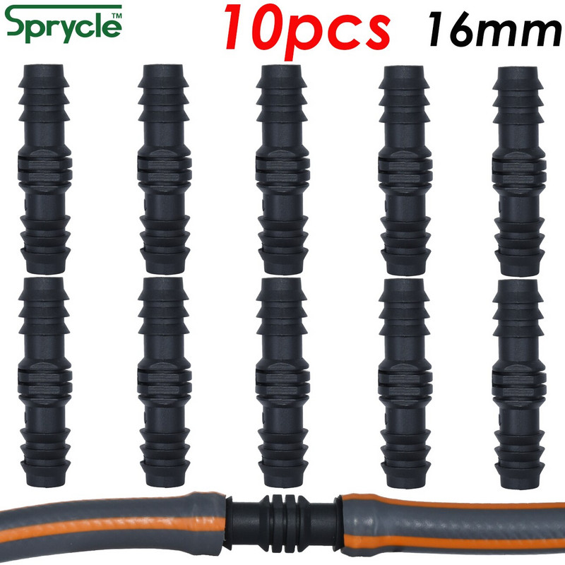 SPRYCLE 10PCS 16mm spojnice Ravni konektor Mikro navodnjavanje kap po kap 1/2'' PE cijev Cijev Popravak crijeva Priključak Zalijevanje vrta