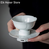 50 ml-es Boutique Dalutánzat Árnyék Celadon Lotus Cup Kerámia Home Master Cup magas lábú teáscsésze csészealjjal Italkészlet ajándékdoboz