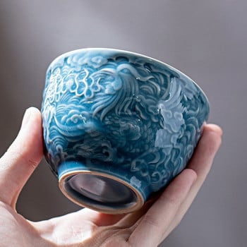 115ml Retro ανάγλυφο Auspicious Dragon Art Tea Cup Κεραμικό Master Cup Μονό Φλιτζάνι Αρσενικό Chazhan Household Kung Fu Tea Cup Σετ τσαγιού