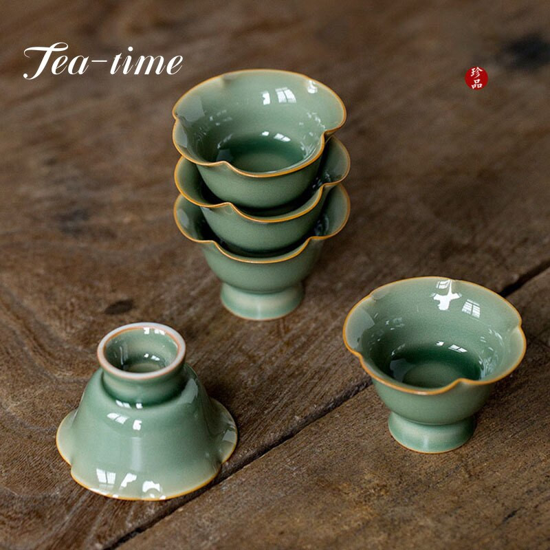 50 ml Boutique Yue Kiln Celadon ceașcă de ceai cu gura de floarea-soarelui cu farfurie Set ceramică Master Cup Chazhan personalizați cadou de ceai