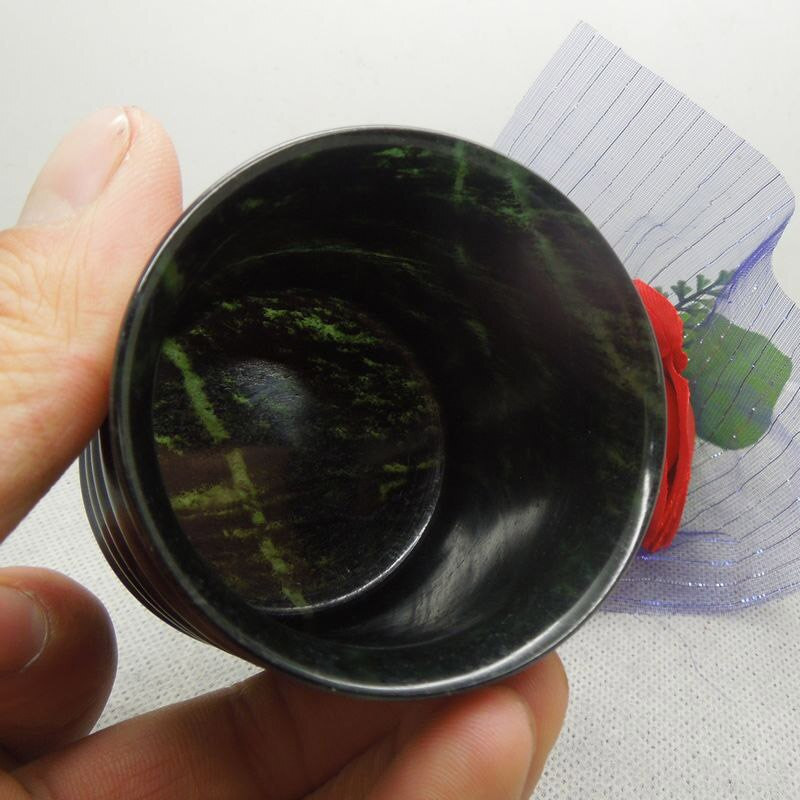 Natūralios Hetian Jade arbatos puodelis Tikras kiniškas Sindziango Nefrito Žaliasis Jades Akmuo Bambuko Kung Fu arbatos puodeliai Rankomis raižyti sveiki arbatiniai