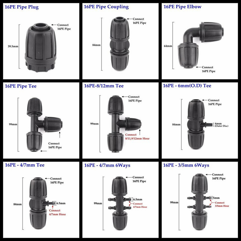 2 buc. Conectori noi de țevi LDPE de 16 mm Nuci de blocare Conector de apă de grădină Udare fermă Conector de furtun pentru țeavă de irigare agricolă