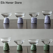 Kreatív Yue Kiln Celadon Relief Tea csésze Háztartási teáscsésze Magas boroszilikát üveg borospohár Kung Fu teáscsésze High Foot Master Cup