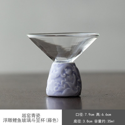 Kreatív Yue Kiln Celadon Relief Tea csésze Háztartási teáscsésze Magas boroszilikát üveg borospohár Kung Fu teáscsésze High Foot Master Cup