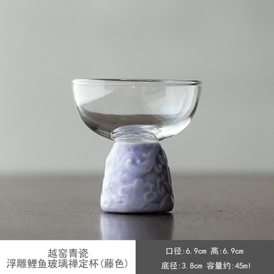 Kreatív Yue Kiln Celadon Relief Tea csésze Háztartási teáscsésze Magas boroszilikát üveg borospohár Kung Fu teáscsésze High Foot Master Cup