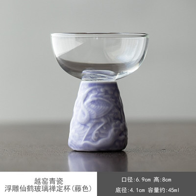 Kreatív Yue Kiln Celadon Relief Tea csésze Háztartási teáscsésze Magas boroszilikát üveg borospohár Kung Fu teáscsésze High Foot Master Cup