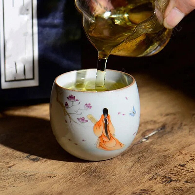 1vnt Retro rankų darbo porcelianinis kūgio arbatos puodelis Kinietiškas arbatos rinkinys Keraminis arbatos dubuo Kelioninis meditacijos puodelis Buitiniai nešiojamieji gėrimai