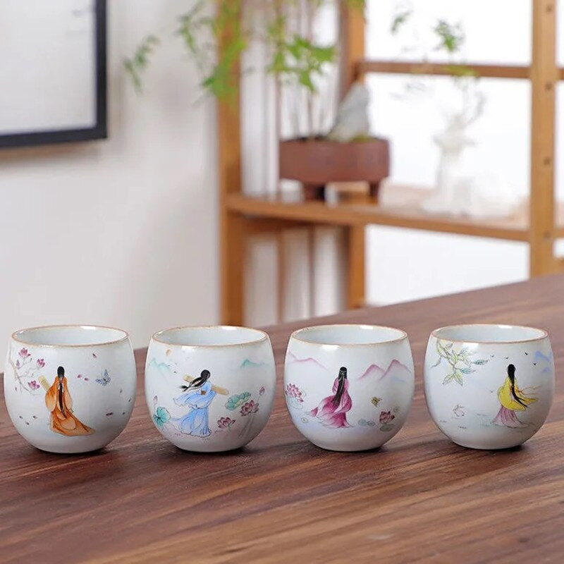 1vnt Retro rankų darbo porcelianinis kūgio arbatos puodelis Kinietiškas arbatos rinkinys Keraminis arbatos dubuo Kelioninis meditacijos puodelis Buitiniai nešiojamieji gėrimai