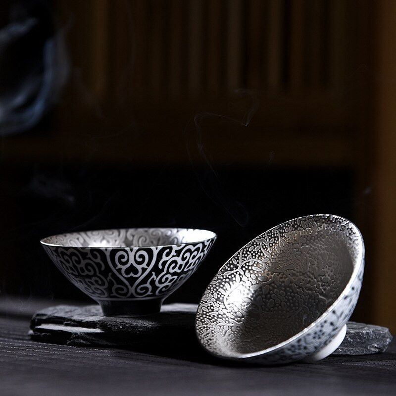 70 ml Creative 999 Sterling Silver Master Cup kerámia teáscsészék Irodai kis teástál háztartási, kézzel készített kínai kung fu italos edények