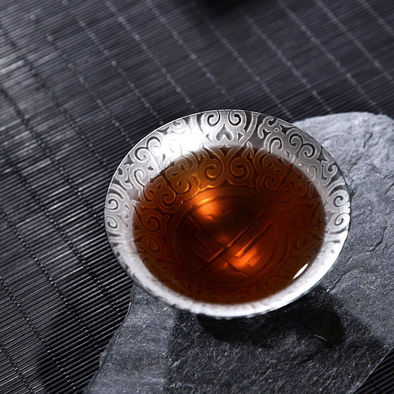 70 ml Creative 999 Sterling Silver Master Cup kerámia teáscsészék Irodai kis teástál háztartási, kézzel készített kínai kung fu italos edények