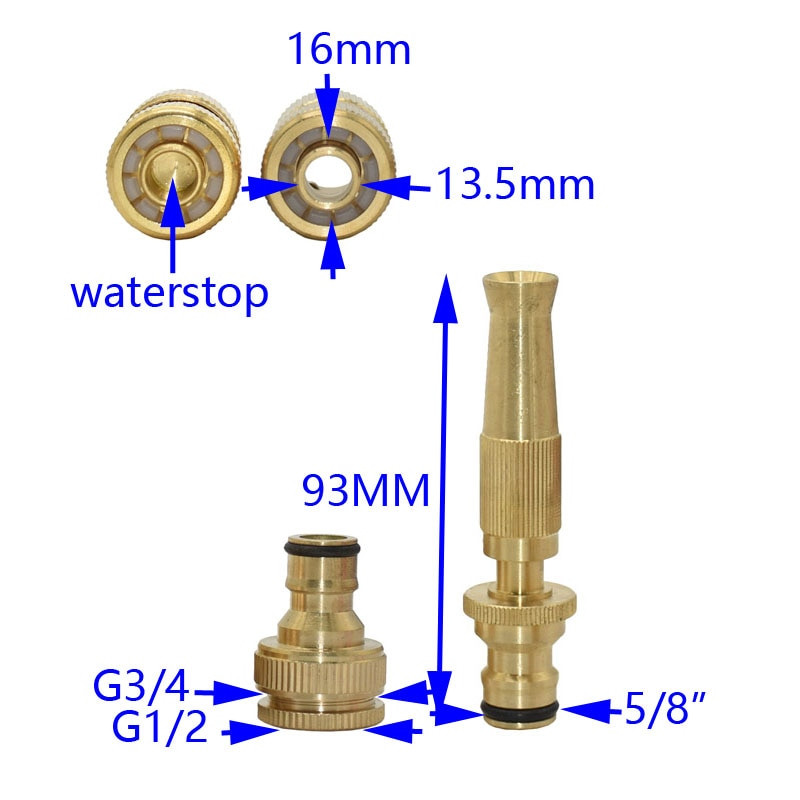 Conector de oprire rapidă de apă din alamă de 1/2 inch Kit pistol de apă pentru spălătorie auto G1/2 G3/4 Conector de cupru pentru furtun de grădină 1 set