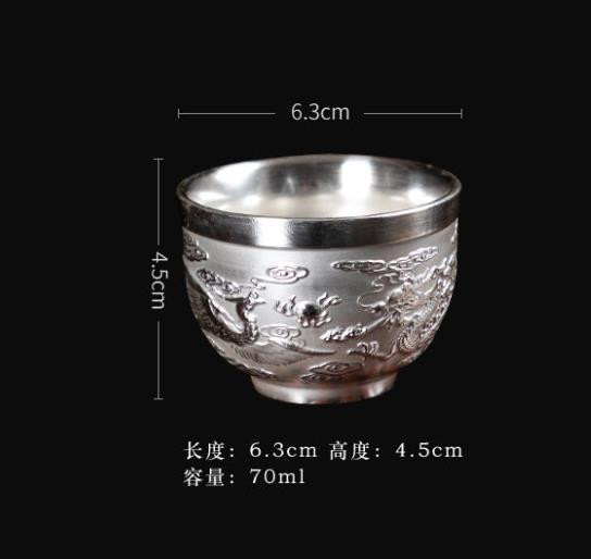 Sidabrinis vandens puodelis Prabangūs meistriškumo dirbiniai „Dragon Phoenix“ arbatos puodeliai, inkrustuoti sidabro arbatos puodelio meno kūriniais namų gėrimams E11610