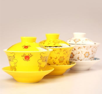 Κινεζικά ζωγραφισμένα στο χέρι Joint Bule Tradition Gaiwan Tea Game Covered Dragon Portrait Bowls Μπολ Κουνγκ Φου