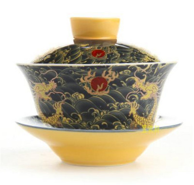 Chinezesc pictat manual Joint Bule Tradition Gaiwan Joc de ceai Boluri cu portrete de dragon acoperite Boluri de ceai Kung Fu