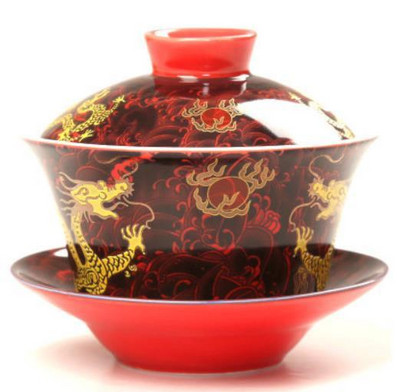 Chinezesc pictat manual Joint Bule Tradition Gaiwan Joc de ceai Boluri cu portrete de dragon acoperite Boluri de ceai Kung Fu