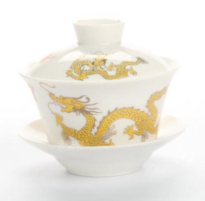 Chinezesc pictat manual Joint Bule Tradition Gaiwan Joc de ceai Boluri cu portrete de dragon acoperite Boluri de ceai Kung Fu