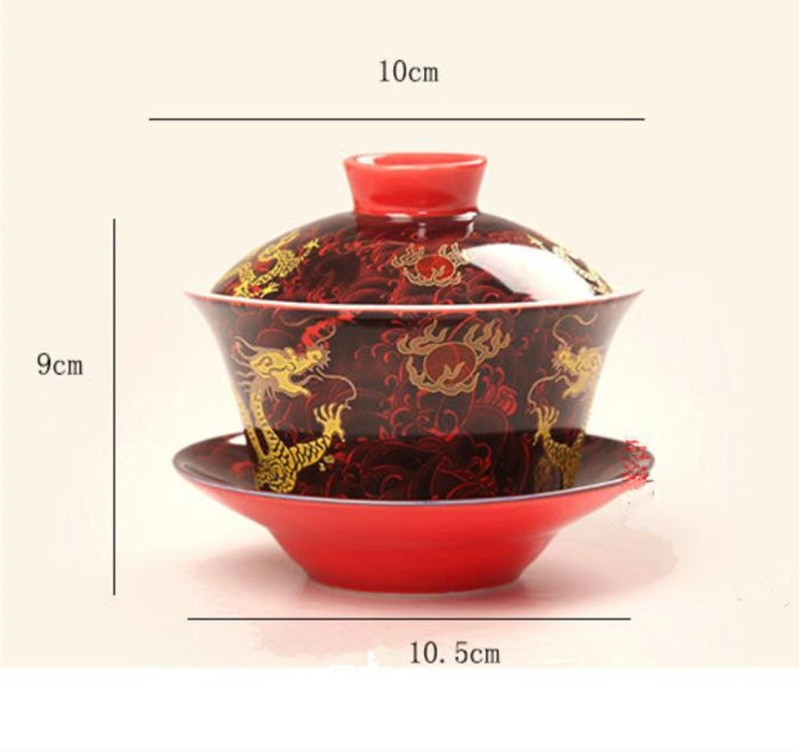 Chinezesc pictat manual Joint Bule Tradition Gaiwan Joc de ceai Boluri cu portrete de dragon acoperite Boluri de ceai Kung Fu