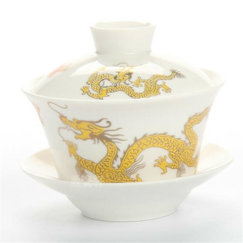 Chinezesc pictat manual Joint Bule Tradition Gaiwan Joc de ceai Boluri cu portrete de dragon acoperite Boluri de ceai Kung Fu