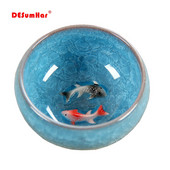 Újdonság 3D kerámia dupla Fish China tea nagy csésze, Crackle Glaze utazási teástál Kung Fu teáscsésze készlet Kínai porcelán teáscsésze készletek