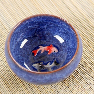 Újdonság 3D kerámia dupla Fish China tea nagy csésze, Crackle Glaze utazási teástál Kung Fu teáscsésze készlet Kínai porcelán teáscsésze készletek