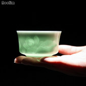 NOOLIM 80 ml-es kerámia, kézzel faragott lótusz sárkány teáscsésze Jingdezhen Celadon mester teáscsészék Kreatív irodai Kung Fu Italkészlet
