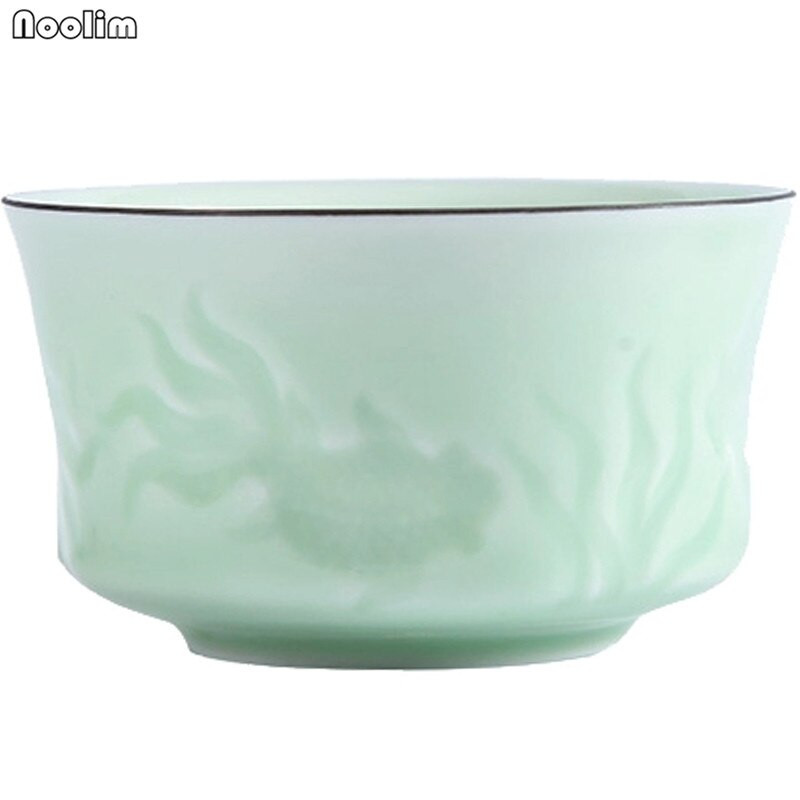 NOOLIM 80 ml-es kerámia, kézzel faragott lótusz sárkány teáscsésze Jingdezhen Celadon mester teáscsészék Kreatív irodai Kung Fu Italkészlet