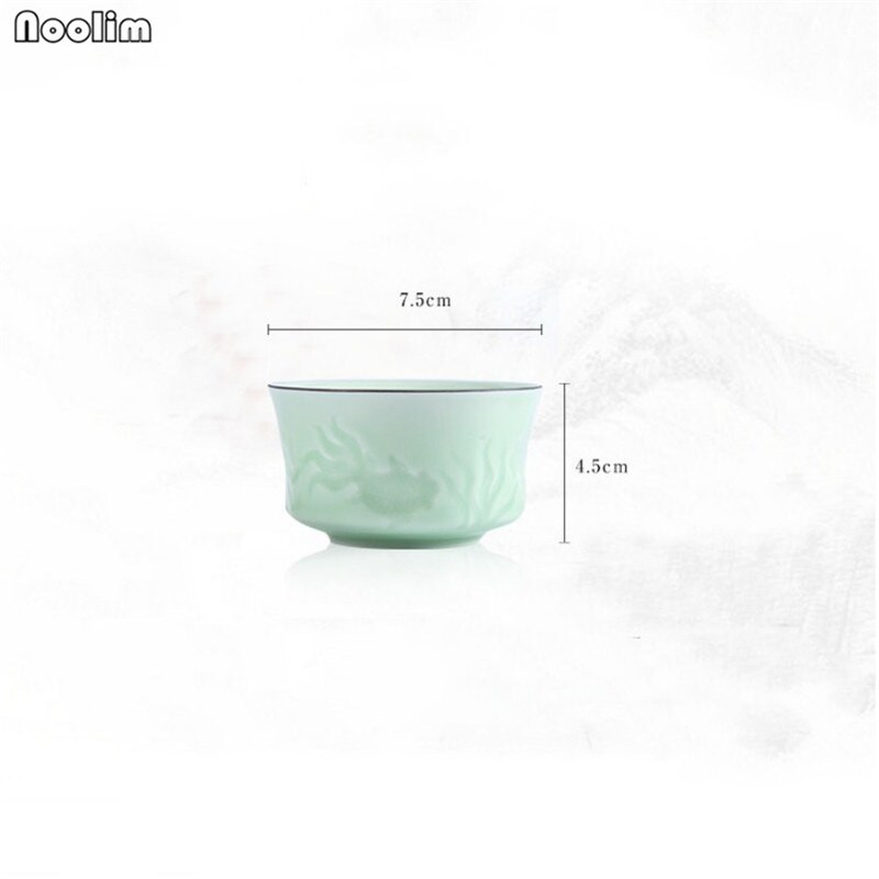 NOOLIM 80 ml-es kerámia, kézzel faragott lótusz sárkány teáscsésze Jingdezhen Celadon mester teáscsészék Kreatív irodai Kung Fu Italkészlet