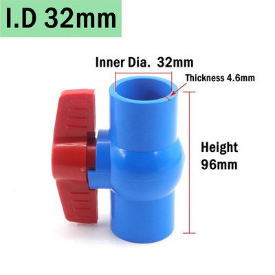 1 vnt 20 ~ 63 mm mėlynos spalvos lizdo sriegis PVC rutulinis vožtuvas sodo ūkio drėkinimo plastikinis vožtuvas akvariumo žuvų bako vamzdžio jungiklis