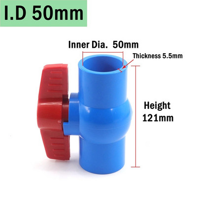 1 vnt 20 ~ 63 mm mėlynos spalvos lizdo sriegis PVC rutulinis vožtuvas sodo ūkio drėkinimo plastikinis vožtuvas akvariumo žuvų bako vamzdžio jungiklis