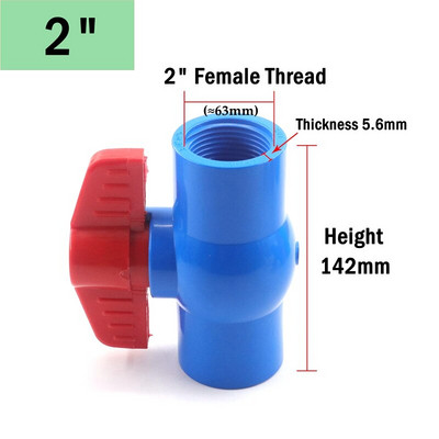 1 vnt 20 ~ 63 mm mėlynos spalvos lizdo sriegis PVC rutulinis vožtuvas sodo ūkio drėkinimo plastikinis vožtuvas akvariumo žuvų bako vamzdžio jungiklis