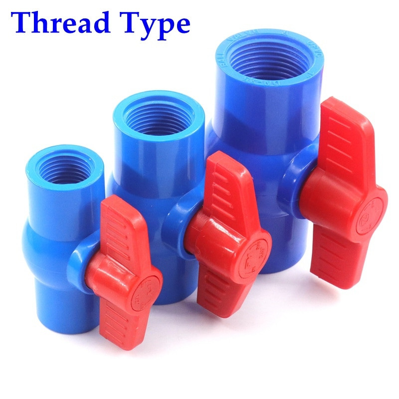 1 vnt 20 ~ 63 mm mėlynos spalvos lizdo sriegis PVC rutulinis vožtuvas sodo ūkio drėkinimo plastikinis vožtuvas akvariumo žuvų bako vamzdžio jungiklis