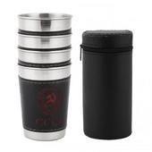 4Pcs 170ml Mini Cups Šalice od nehrđajućeg čelika koje se mogu slagati jedna na drugu, prijenosne šalice za vino, pivo, kavu, šalice za kampiranje na otvorenom, s kožnim omotom
