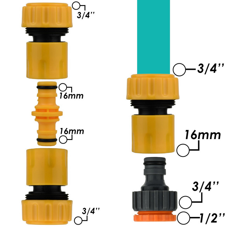 6 bucăți 3/4 1/2 inch furtun de grădină conector de reparare țevi fiting tuburi conexiune rapidă pentru irigare prin picurare udare seră