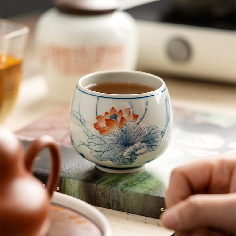 Antik kínai lótusz vintage teáscsésze kerámia hordós kávéscsésze gyönyörű teáscsésze teásedény Egy csésze tea