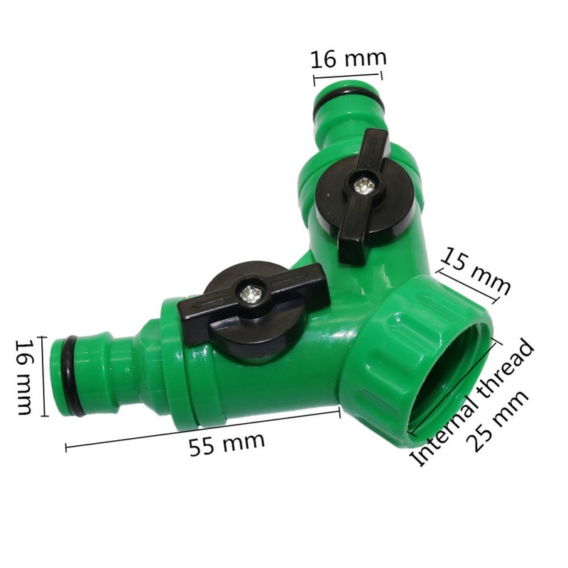 Kerti csap 2 utas szelepes csap 5/8" gyorscsatlakozó, 3/4" női vízöntöző szelep elosztó öntözési csatlakozó 1 készlet