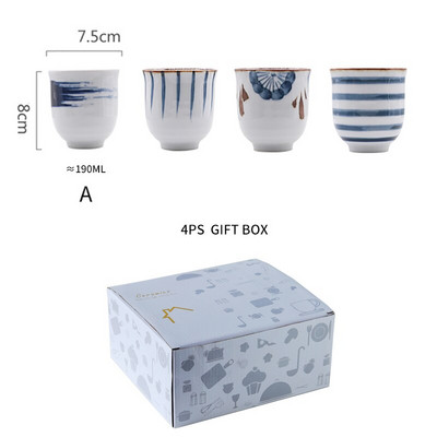 RUX 1-4db 190ml Japán stílusú kézzel rajzolt teás csésze Kerámia vizes csésze Konyha Italáru Étterem étkészlet nagykereskedés