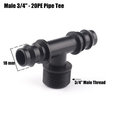 5db 1/2" 3/4" menetes póló csatlakozók 16 20 25 mm-es PE öntözőcső csatlakozó mikro öntözőrendszer vízpagoda csatlakozók