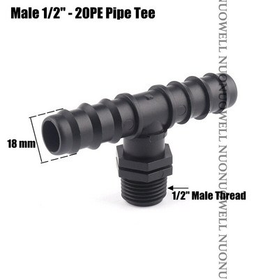 5db 1/2" 3/4" menetes póló csatlakozók 16 20 25 mm-es PE öntözőcső csatlakozó mikro öntözőrendszer vízpagoda csatlakozók