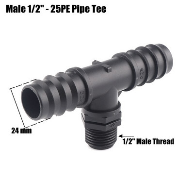 5db 1/2" 3/4" menetes póló csatlakozók 16 20 25 mm-es PE öntözőcső csatlakozó mikro öntözőrendszer vízpagoda csatlakozók