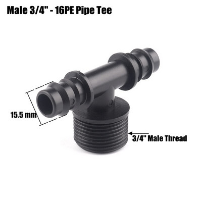 5db 1/2" 3/4" menetes póló csatlakozók 16 20 25 mm-es PE öntözőcső csatlakozó mikro öntözőrendszer vízpagoda csatlakozók